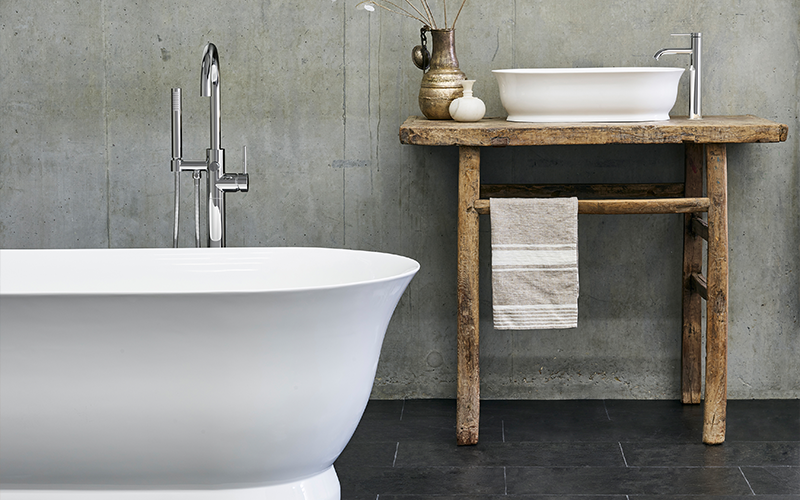 Spa Inspired Bathroom | Bring opulence to your bathroom with a luxury freestanding bath and countertop basin